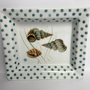 Shell Tray trinket dish CeramicPolka Dots Fringe Studio 7.5 X 6.5” ocean beach